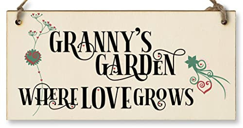The Plum Penguin Handmade Wooden Hanging Wall Plaque Granny's Garden Where Love Grows Decorative Sign for Grandparents