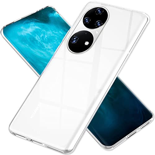 NALIA Étui en Silicone Clair Compatible avec Huawei P50 Pro Coque, Transparent Anti-Jaune Translucide Non Jaunissant, Mince Housse de Protection Anti-Choc Crystal Clear Case TPU Couverture Resistant