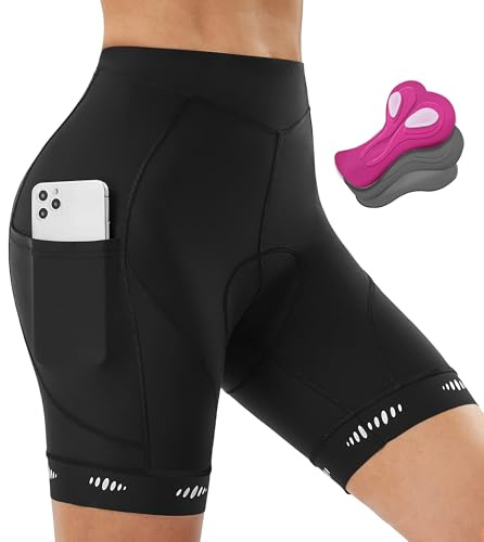IUGA Padded Bike Shorts Women 4D Breathable Womens Cycling Shorts with Padding Mountain Biking Shorts with Pockets Black