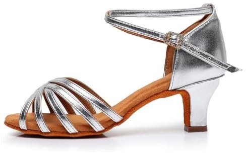 Latein Tanzschuhe für Damen Schwarz Professionelle Tanzschuhe Ballsaal Party Salsa Tanzübung Performance Schuhe Silber 5 cm EU 40