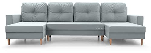 Wohnlandschaft Ecksofa U-Form mit Schlaffunktion Eckcouch mit Bettkasten Sofa Couch Polsterecke U-Sofa - 300x142x90 cm - Carl U (Hellgrau)