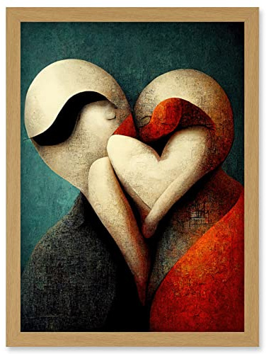 Doppelganger33 LTD Abstract True Love Modern Teal Coral Black Artwork Framed Wall Art Print A4