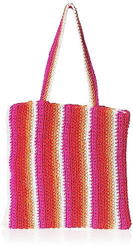 The Drop Ealga Flat Handle Straw Tote pour Femme, Rose/Orange Rayé, Taille unique