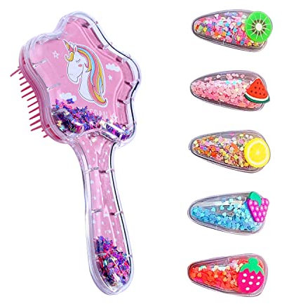 1 Stück Star-Glitter-Haarkamm, mit 5 Cartoon-Haarnadeln, Kunststoff-Frisurkamm für Salon, fünfzackiger Stern-Kissen, Rosa