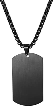 JewelryWe Schmuck Personalisierte Herren Halskette mit Gravur, Militärische Erkennungsmarke Armee Stil Gebürstet Matt Dog Tag Anhänger mit 22 Zoll Weizenkette Personalisierte Kette, Schwarz