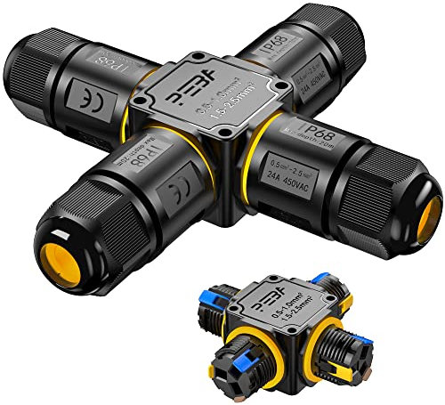 PEBA® Connecteurs de Câbles Étanches IP68 - Boîte de jonction 4 voies - 3 Fils - Raccord extérieur étanche pour jardin - Dérivation de câble Ø4-12mm - Boîtier électrique extérieur étanche et sécurisé