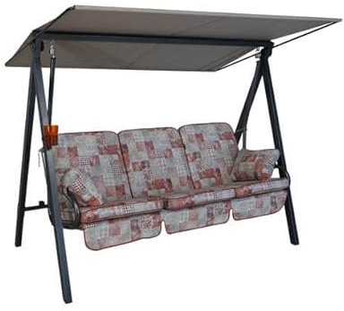 Angerer Freizeitmöbel GmbH Hollywoodschaukel Vario - Gartenschaukel Made in Germany - Schaukel zum Sitzen, Liegen und Entspannen - inklusive Bett-Funktion - einfache Montage (Rot-Beige Gemustert)