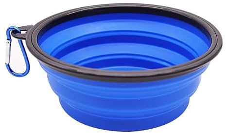 BANSHAN Collapsible Travel Silicone Dog Cat Bowl Portable Pet Food Water Bowl 1000ml, Feeding trough Portable Drinking Water Drinker with Water Hook, Easy to Carry, Save Space (Blue)