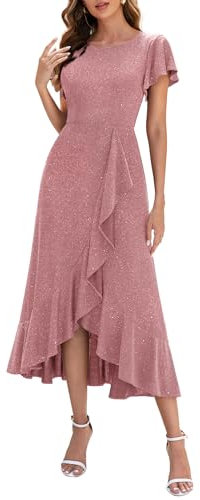 Berylove Abendkleid Glitzer Kleid Damen Hochzeitskleider Pailletten Kleid Damen Festliches Kleid für Hochzeit Rockabilly Kleid S007 Blush S