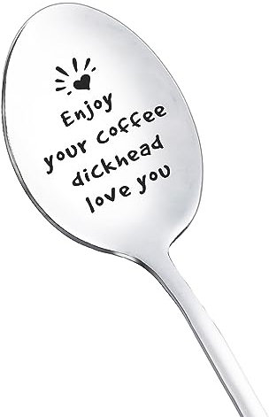 Anniversary Birthday Gifts for Husband Wife Enjoy Your Coffee Dickhead Love You Spoon for Boyfriend Girlfriend Coffee Tea Lover Gift for Couple Funny Engraved Spoon