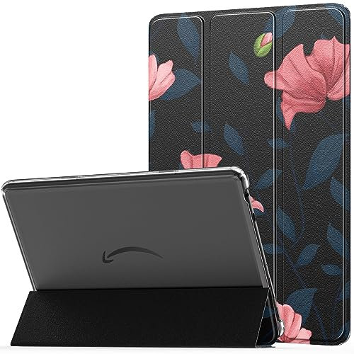 MoKo Case Fits All-New Kindle Fire HD 10 & 10 Plus Tablet(13th Generation, 2023 Release)10.1, PU Leather Trifold Stand Cover with Transparent Frosted Backshell, Auto Wake/Sleep Function, Black & Pink