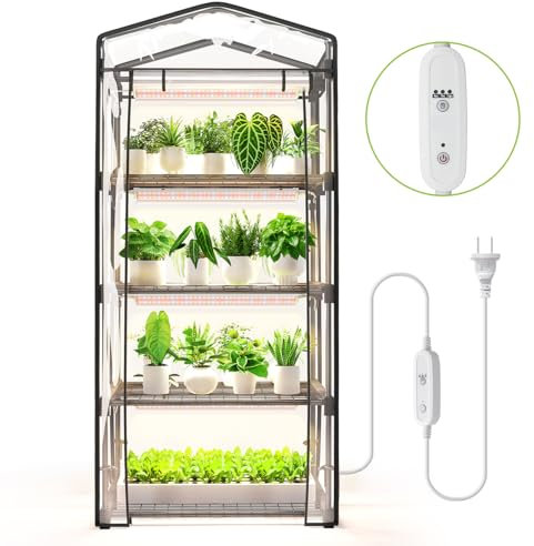SpeePlant Mini serra da interni con luce crescente, serra portatile a 4 livelli con ripiani, copertura in PVC impermeabile e 4 luci dimmerabili da 30 W, 67,1 x 48,3 x 154,9 cm (lunghezza x larghezza x