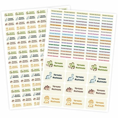 217 Stück personalisierte Namensaufkleber Set - mit Wunschname für Stifte und alle Schulsachen - Kinder Name Beschriftung Schule Kindergarten Kita Sticker (Dinosaurier)