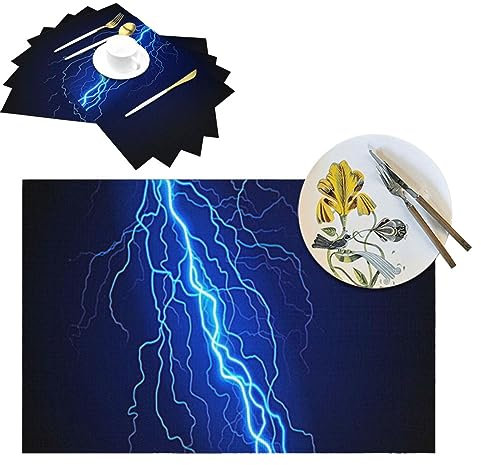 Blaue Blitz-Druck-PVC-Platzdeckchen, hitzebeständig, rutschfest, gewebte Tischsets, Platzsets für Esstisch, Zuhause, Restaurant, Dekoration, 45 x 30 cm, 1 Stück