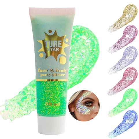 AONAT Body Glitter Gel, Chunky Glitter Gel, Chunky Body Lotion Glitzer Flüssiger Lidschatten, Meerjungfrau Pailletten Funkelnde, farbenprächtig, für Gesicht Haare Lippen Nagel, 30ml, Grün