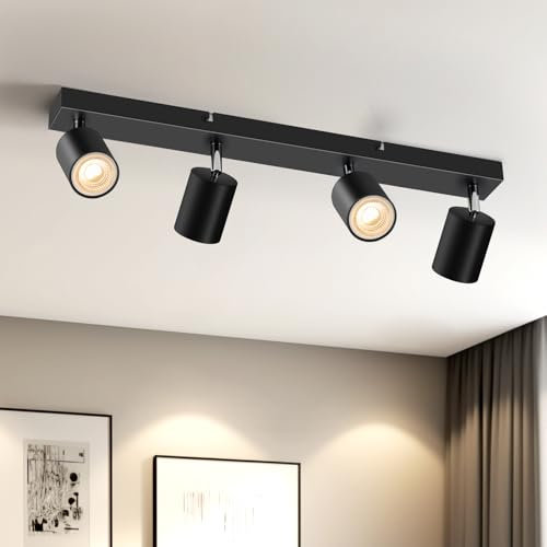 Schiele Deckenstrahler 4 Flammig Schwarz, GU10 Deckenlampe Strahler Schwenkbar 350°, Modern Spotleuchte Wandspot, Drehbar Deckenspots für Küche, Schlafzimme