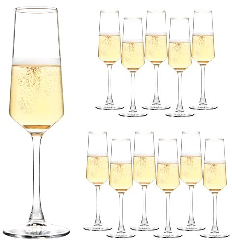 SHYRC Champagnerflöten aus Glas, 213 ml, klassische Champagnergläser, Sektglas, elegante Flöten für Weinprobe, Jahrestag und Hochzeit, transparent, 12 Stück