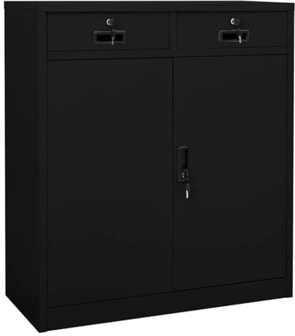 SECOLI Armadio Ufficio in Metallo con 2 Ante Scorrevoli in Acciaio Nero, 90x40x102 cm