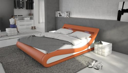 INNOCENT® Designer Bett B-904-BELLUGIA | Polsterbett Bettrahmen | Farbe PU Orange/Weiss, Größe 200x200