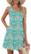 AUSELILY Damen ärmellose Sommer Strand Boho Blumenmuster Urlaubkleid A Linie Freizeitkleid ärmellose Plissee Loose Swing Knielang mit Taschen Boho Floral Grün S