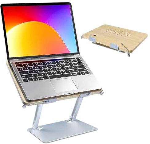 Galerie SV Laptop Ständer Höhenverstellbar, Faltbarer Laptop Stand aus ständer Holz Ergonomischer, Belüfteter Laptopständer Kompatibel mit MacBook Air, Pro, Samsung, Allen Laptops 10-16
