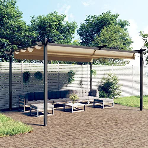 Rantry Pérgola de jardín con techo retráctil, 4 x 3 m, color pardo, cenador de jardín plegable para balcón terraza jardín