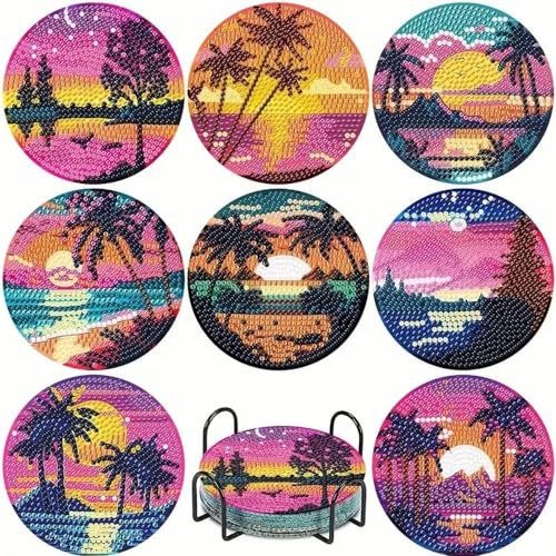 Diamond Posavasos Painting Originales Madera DIY Lainting Art Frikis Corcho Portavasos Absorbentes Posa Vasos Ambiente Tropical