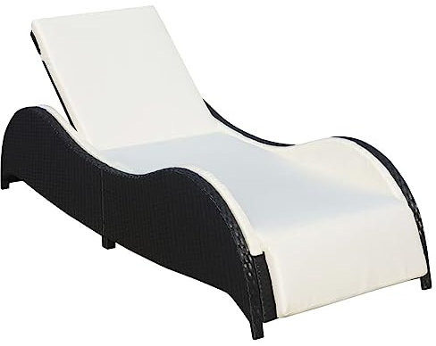 Chaduof Sonnenliege mit PolsterAuflage, Gartenliege, Liegestuhl, Sonnenstuhl, Sonneninsel Outdoor, Liegen, Gartenmöbel, Bäderliege, Relaxliege,Poly Rattan Schwarz
