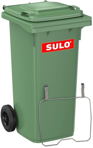 Sulo 120 Liter Müllbehälter Mülltonne Abfalltonne + Müllsack-Haltering | Grün | Für alle DIN-Kammschüttungen |Made in DE| Extra Starker Kunststoff | Vollgummiräder | Leicht zu Reinigen | UV-Fest