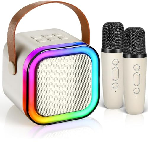 Mini Portable Wireless Bluetooth Karaoke Speaker with 2 Microphones, with Magic Voice Changes and LED Light Sound Quality HiFi, Complete for Children, Adults, Girls
