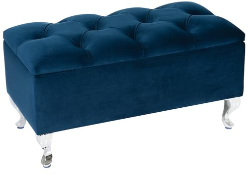 LORDLY Sitzbank mit Stauraum Verona CR 81x42cm - Marineblau Velourstof, Sitztruhe, Aufbewahrungsbox, Polsterbank mit Samtbezug für Wohnzimmer, Schlafzimmer, Diele