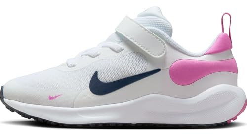 NIKE Revolution 7 Zapatillas-Niño/a pequeño/a, Shoes, White/Midnight Navy-Playful Pink, 27 EU