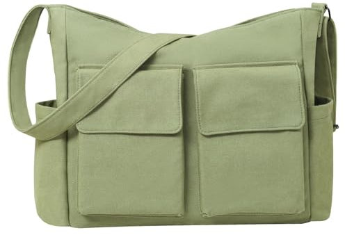 RZMAYIS Laptop Messenger Bag for Men and Women, Canvas Tote Cross-body Shoulder Bag with Laptop Sleeve, Canvas Messenger Bag for Work (Green)