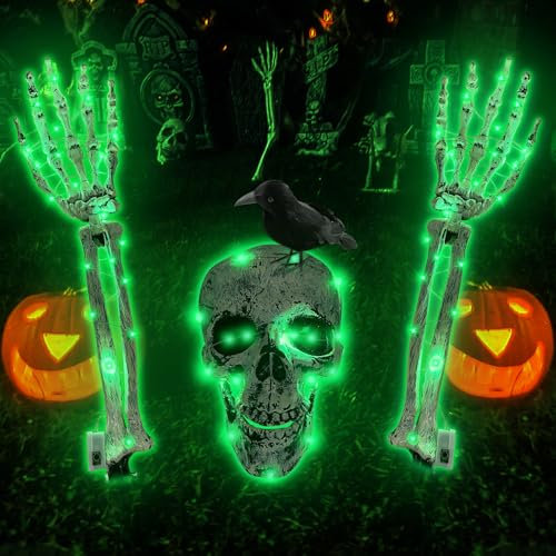 Lets Joy Halloween Skelett Deko, Halloween Deko Leuchtendes Skelett, LED Skelett für Halloween Deko, Halloween Luminous Skeleton, Realistisch Skelett Hände Krähe, Halloween Horror Party Ornamente