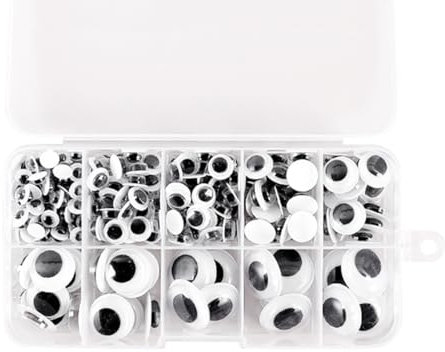 Buziba Ojos saltones autoadhesivos de plástico, ojos tambaleantes y ondulados, varios tamaños variados, ojos adhesivos para manualidades, decoración de álbumes de recortes (260)