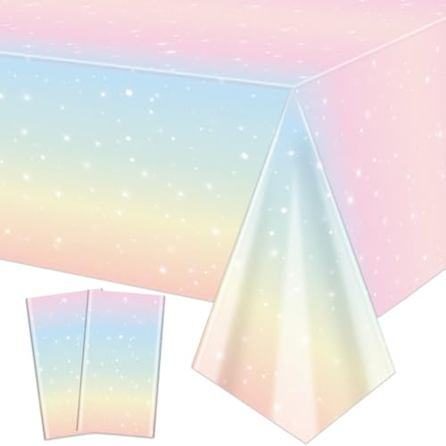 QUERICKY Regenbogenfarbige Pastell-Tischdecken, 220 x 130 cm, für Mädchen, Geburtstags- und Babyparty-Zubehör, 2 Stück