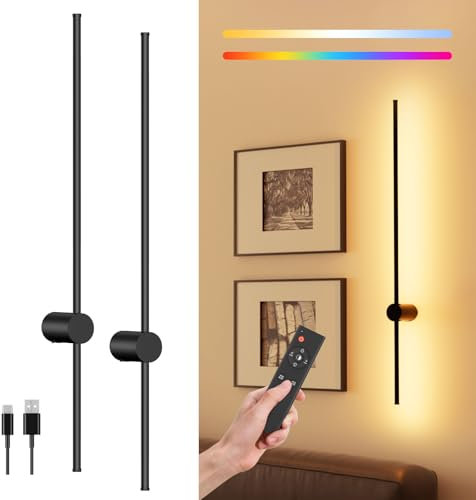 40 Battery Operated Wall Sconce, 10000mAh Rechargeable Wireless Sconces Set of 2, Dimmable Wall Sconces with Remote Control, 18 Color Modes Non Hardwired Wall Sconces, 10 Hours Using Time