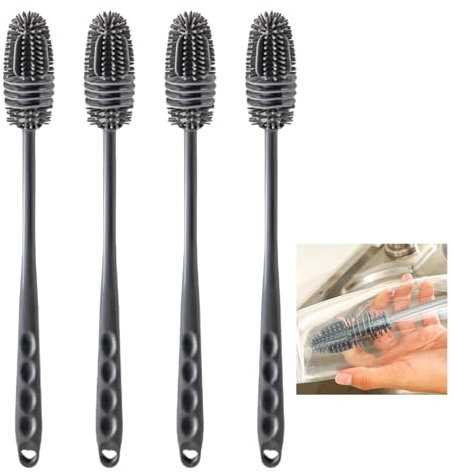 4Pcs Bottle Brush, Silicone Bottle Brush, Baby Bottle Brushes For Cleaning Silicone Long Handle 26cm Glass Brush With Strong Cleaning Power, Suitable For Kitchen Bottles and Cups (Grey)