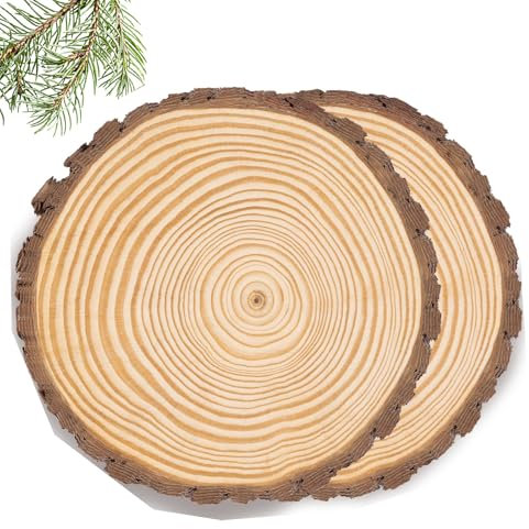Holzscheiben,2 Stücke Baumscheiben 30cm Deko,Baumscheiben Tischdeko, Runde Naturholz Baumscheiben,Unvollendete Holzkreise,Holzscheiben Deko, für Hochzeit,DIY,Weihnachten Dekoration, Basteln(28-30CM)