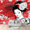 Papier Peint Panoramique 3D Style Japonais Femme Sakura Rouge 400x280 cm Papier Peint Photo Mural Intissé, Poster Tapisserie Mural Personnalisé 3D Pour Salon Chambre Décoration Murale