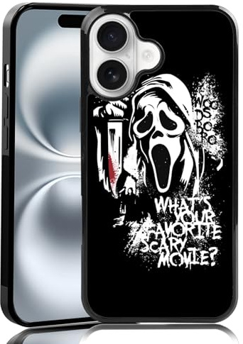 MMYAJT Gruselige Lieblingstelefonhülle, kompatibel mit iPhone 16, Scream iPhone-Hülle, stoßfest, schwarz-weiß, Halloween-Motiv, lustiges Geschenk für Jungen, Mädchen, Männer, Frauen