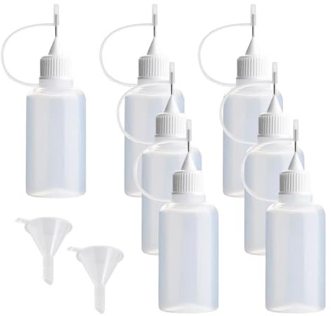 12 Pcs Precision Tip Applicator Bottles Fine Tip Squeeze Bottles Needle Tip Glue Bottles Plastic Liquid Dropper Bottles Empty Acrylic Paint Bottles with White Lids and 2 Pcs Mini Funnels 15ml