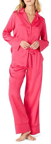 Amazon Essentials Set Pigiama in Raso con Maglia e Pantaloni Donna, Rosa Shocking, L