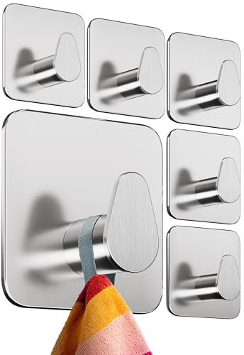 4smile Handtuchhalter ohne Bohren, 6er Set, Silber - Badezimmer Handtuchhalter aus Edelstahl, funktionale ovale Klebehaken - Wasserfeste Haken für Bad, Haken selbstklebend, Handtuchhaken