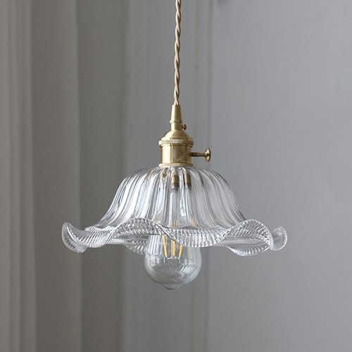 TOKTOP Suspension Luminaire Verre, Lustre Salon Vintage Fleur Créative, Abat-Jour en Transparent Intérieure Suspendues, E27 Plafonnier pour Chambre Cuisine Salle à Manger
