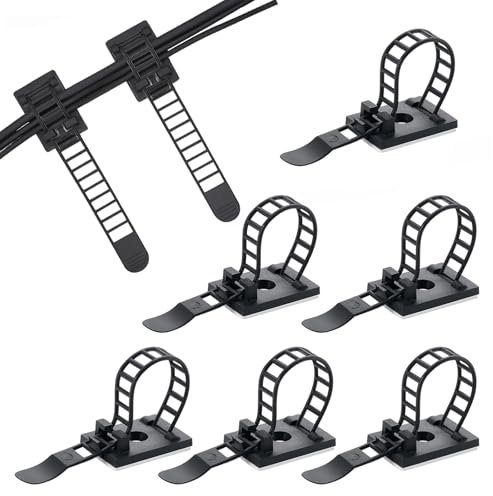 APKOL 50 Piezas Organizador de Cables Autoadhesivo Calidad 3M, Autoadhesivas Nylon Organizador de Cables, Bridas Adhesivas Reutilizables Ajustables para Escritorio y Pared