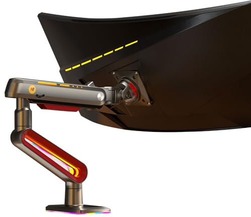 NB Ergonomic Heavy Duty Monitor Stand for Flat Ultrawide Curved Screens 32 to 60 inch, RGB Monitor Arm Load up to 20 kg, VESA 75 & 100 mm (Red)