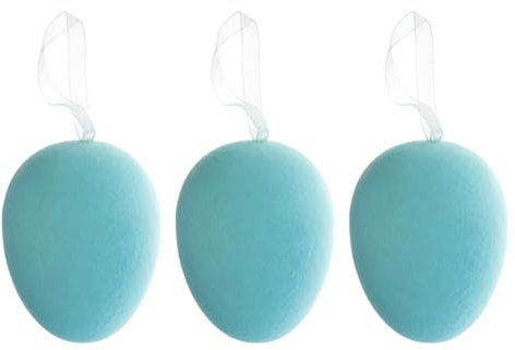 MACOSA AM80314_x3 Osterei hängend Türkis beflockt Dekoei zum hängen Oster-Deko Osterhasen Osterdekoration Tischdeko Dekoeier Frühlingsdeko