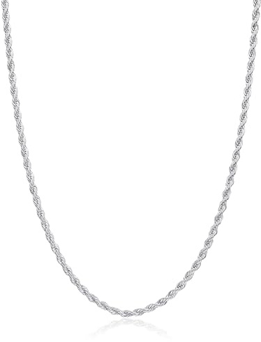 RANKEEF Collier de corde 2/3/4mm pour homme - Collier argenté18/20/22 Inches Chain for Waterproof Sturdy & Shiny Twist Rope Necklace Gifts for Men & Women Husband Boyfriend