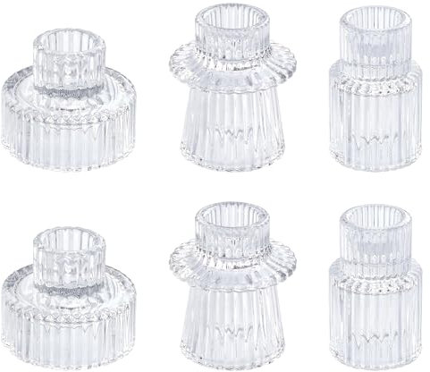 Accmuzzy Lot de 6 bougeoirs en verre 2 en 1 pour bougies chandeliers, petits photophores transparents pour décoration de table, table à manger, fête, Noël, l'Avent - Décoration vintage